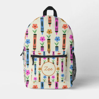 Bunte Schulstifte mit Retro-Blumen individuell  Bedruckter Rucksack