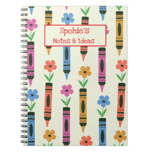 Bunte Schulstifte mit Retro-Blumen individuell Notizblock