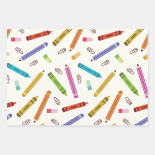 Bunte Schulstifte und Bleistifte Muster Geschenkpapier Set