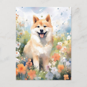 Bunte Shiba-Inu-Wasserfarben-Kunst Postkarte