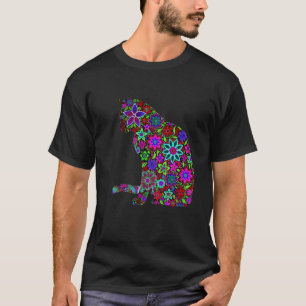 Bunte Silhouette Blumenkatze, Katzenliebhaber, Tie T-Shirt