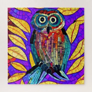 Bunte skurrile Mosaik-Eulen-Kunst