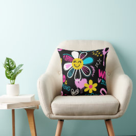 Bunte Smiley-Blumen-Graffiti-Muster-Babytuch Kissen