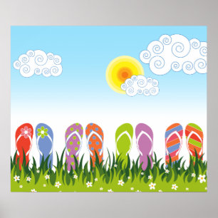 Bunte Sommer Flip Flops Spaß in der Sonnengarten Poster