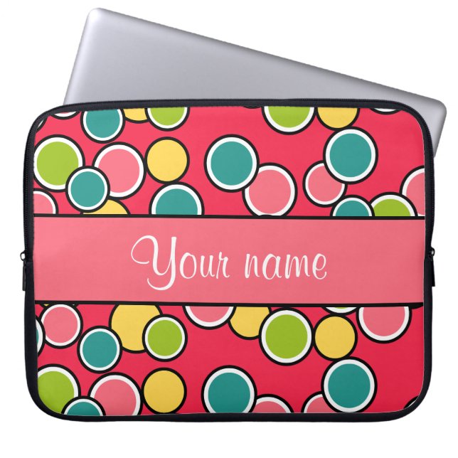 Bunte Sommer-Polka-Punkte personalisiert Laptopschutzhülle (Vorderseite)