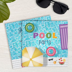 Bunte Sommerpoolparty zum Geburtstag Einladung