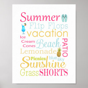 Bunte Sommerwörter und -ausdrücke Poster
