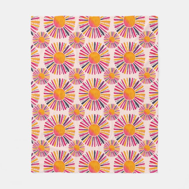 Bunte Sonne- Aquarellstil Fleecedecke (Vorderseite)