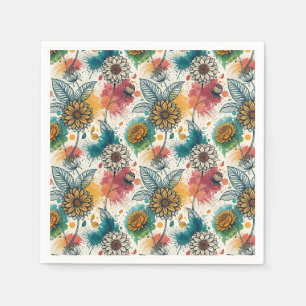 Bunte Sonnenblumen-Spritzkunst-Muster Serviette