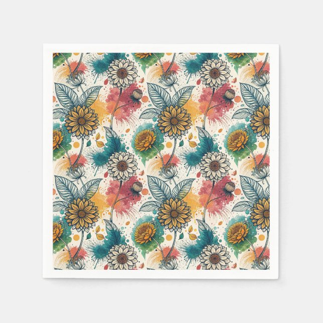 Bunte Sonnenblumen-Spritzkunst-Muster Serviette (Vorderseite)
