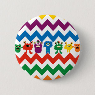 Bunte Spaß-Monster-niedliches Zickzack gestreiftes Button