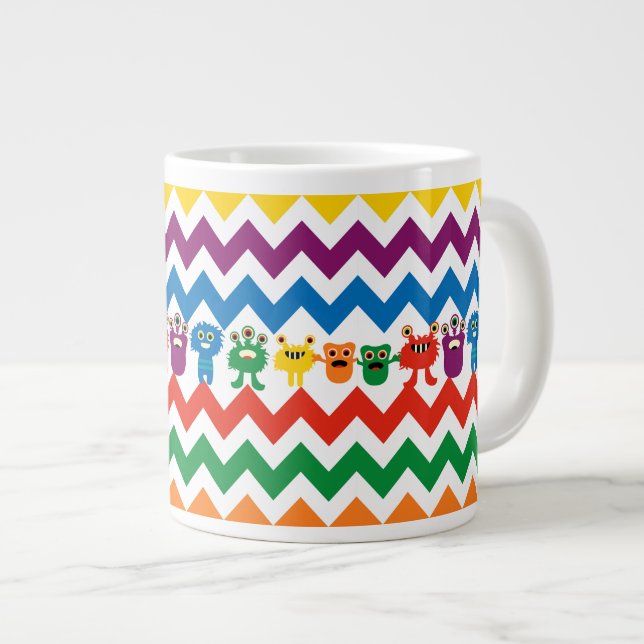 Bunte Spaß-Monster-niedliches Zickzack gestreiftes Jumbo-Tasse (Vorderseite Rechts)