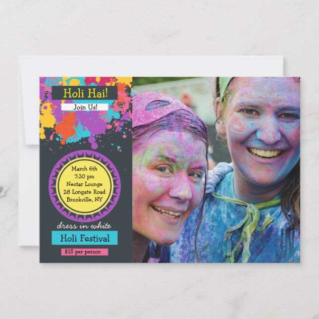 Bunte Spritzen-Foto Holi Festival-Einladung Einladung (Vorderseite)