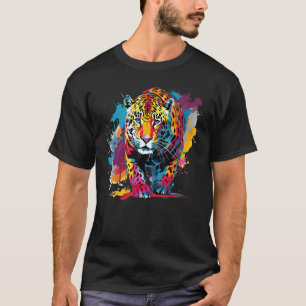 Bunte Spritzkunst Jaguar Wildtier Großkatzenliebha T-Shirt
