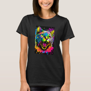 Bunte Spritzmalerei-Katze im Stil der 80er Jahre T-Shirt