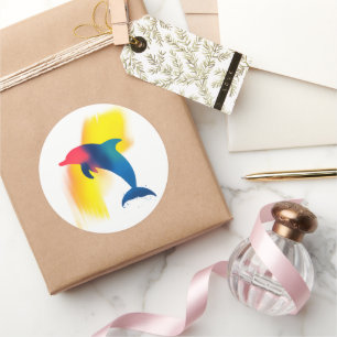 Bunte Sprühfarbe Delfin Silhouette Aufkleber