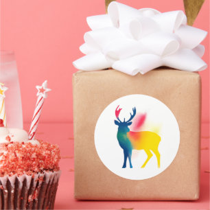 Bunte Sprühfarbe Hirsch-Silhouette-Aufkleber Runder Aufkleber