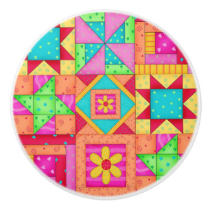 Bunte Steppdecken-Patchwork-Block-Kunst Keramikknauf