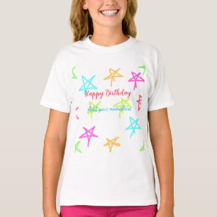 Bunte Sterne frohen Geburtstag Namenstext einfach T-Shirt