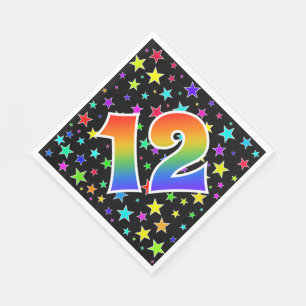 Bunte Sterne + Regenbogen-Muster "12" Ereignis # Serviette