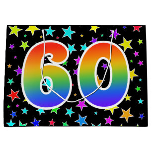 Bunte Sterne + Regenbogen-Muster "60" Ereignis # Große Geschenktüte