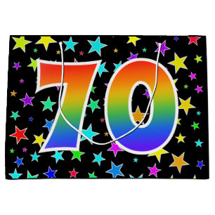 Bunte Sterne + Regenbogen-Muster "70" Ereignis # Große Geschenktüte