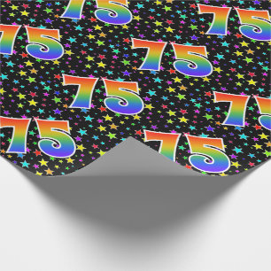 Bunte Sterne + Regenbogen-Muster "75" Ereignis # Geschenkpapier