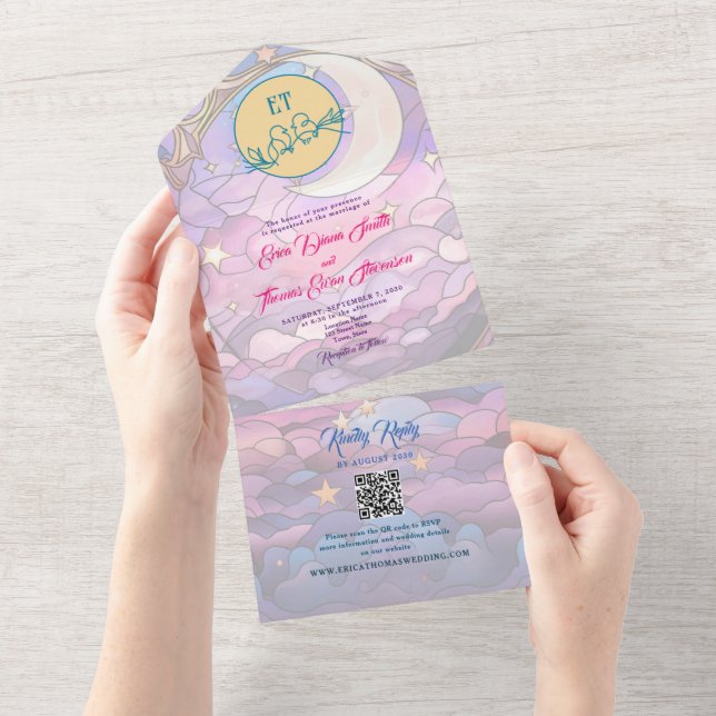 Bunte Sterne und Mondhochzeit All In One Einladung (Abreißen)