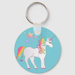 Bunte Sterne und Regenbogen-Einhorn Schlüsselanhänger