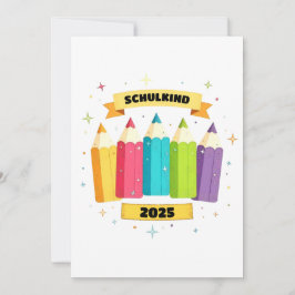 Bunte Stifte mit Sternchen - Schulkind 2025 | Einladung
