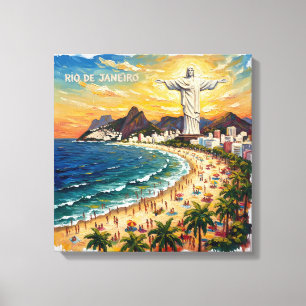 Bunte Strandpromenade von Rio de Janeiro auf Leinw Leinwanddruck