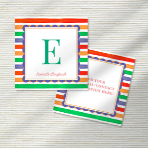 Bunte Streifen Monogramm Muschel Farbig Begleitkarte