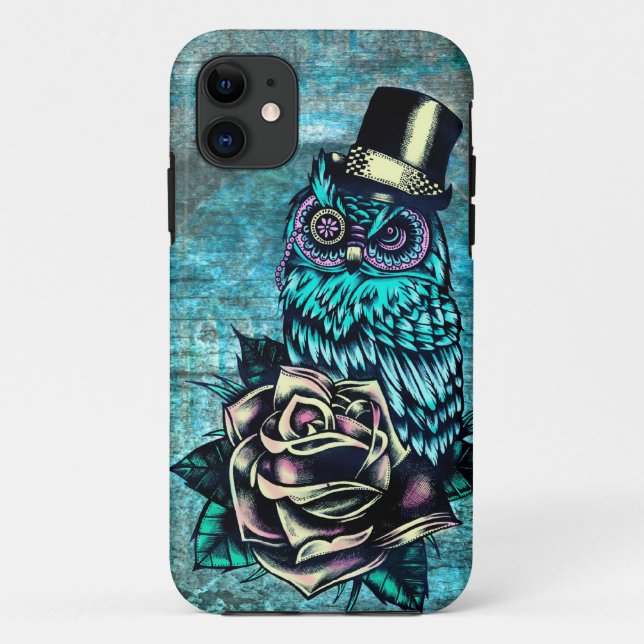 Bunte strukturierte Eulenillustration auf Case-Mate iPhone Hülle (Rückseite)