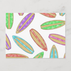 Bunte Surfboard-Druck Bamboo & Hibiskusblüten Postkarte