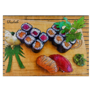 Bunte Sushi, die Ausschnitt-Brett zeichnen Schneidebrett