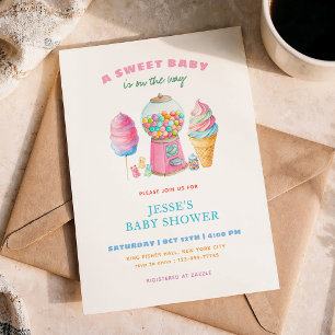 Bunte Süßigkeiten Eine süße Babyparty ist auf dem Einladung