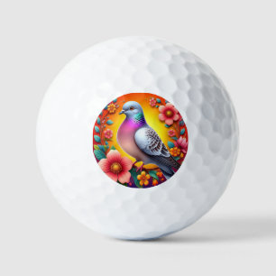 Bunte Taube umgeben von lebendigen Blumen Golfball