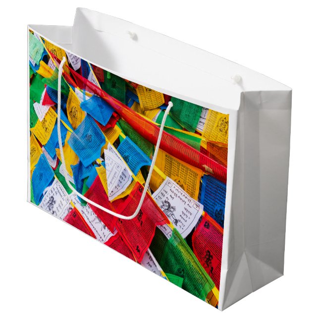 Bunte tibetische Gebetsflaggen - Tibet Große Geschenktüte (Vorderseite Schrägansicht)