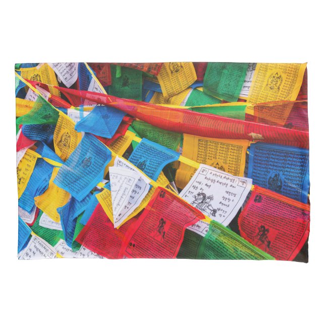 Bunte tibetische Gebetsflaggen - Tibet Kissenbezug (Vorderseite)