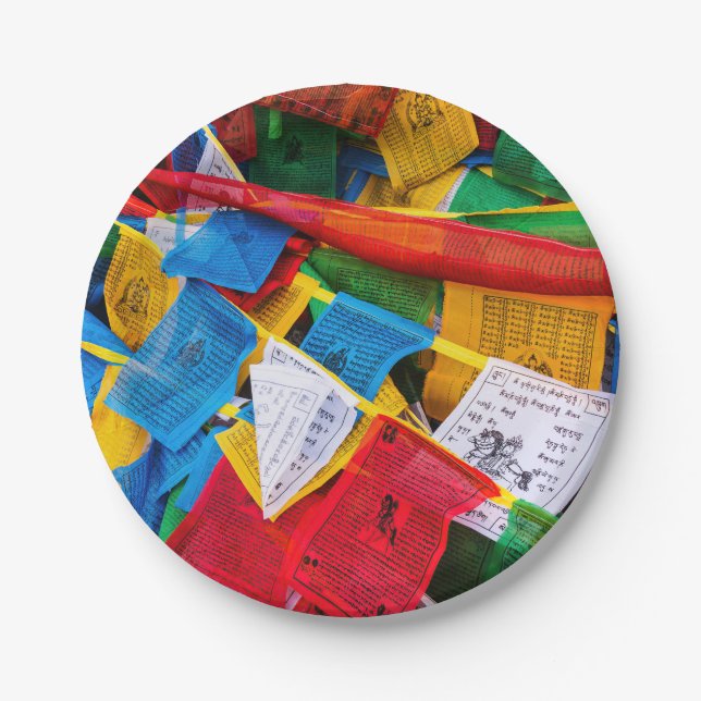Bunte tibetische Gebetsflaggen - Tibet Pappteller (Vorderseite)