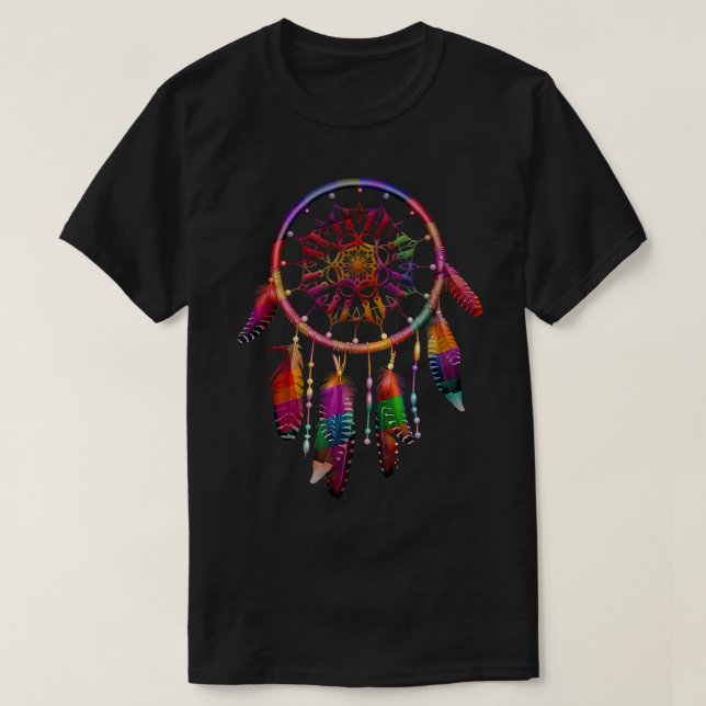 Bunte Traumfängerfedern Stammes-Native-Amerikaner T-Shirt (Design vorne)