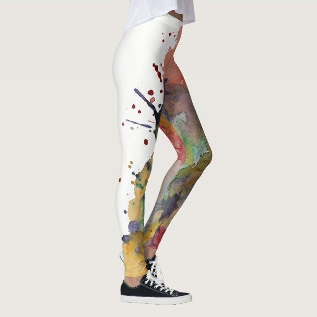 Bunte, trendige, feine Abstrakte Wasserfarbensplit Leggings (Rechts)