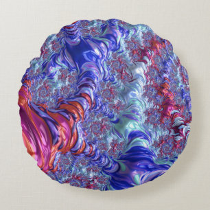Bunte Trippy Groovy Digitale Abstrakte Fraktal Rundes Kissen