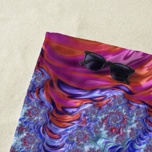 Bunte Trippy Groovy Digitale Abstrakte Fraktal Strandtuch
