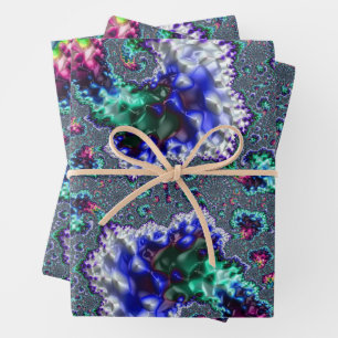 Bunte Trippy Groovy Spirale Abstractes Fraktal Geschenkpapier Set