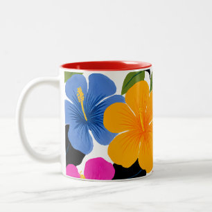 Bunte tropische Blumen-Kaffeetasse – Lebendiger Fl Zweifarbige Tasse