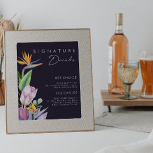 Bunte tropische Blumen Lila Signature-Drinks Poster