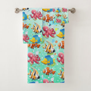 Bunte tropische Fische Badhandtuch Set