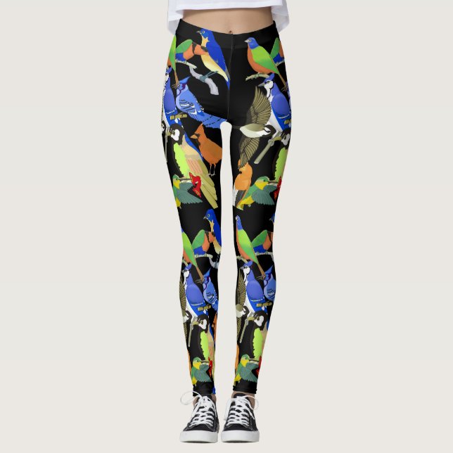 Bunte tropische wilde Vögel Leggings (Vorderseite)