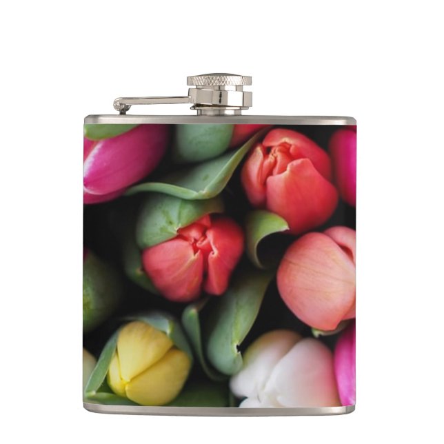 Bunte Tulpen Blumen Ostern Frühling Flachmann (Vorderseite)